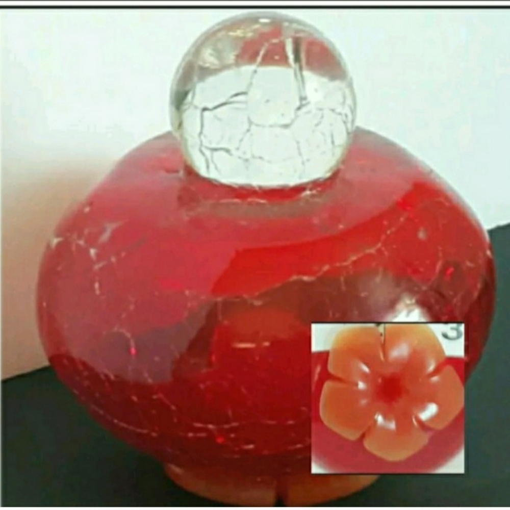 Vintage Red & Clear  Crackled Glass  Perfume Bottle Womens Rubber Flower Bottom